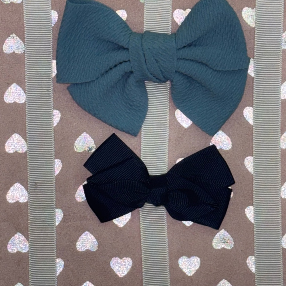Kids Bow Hair Clip Set - Blue and Black